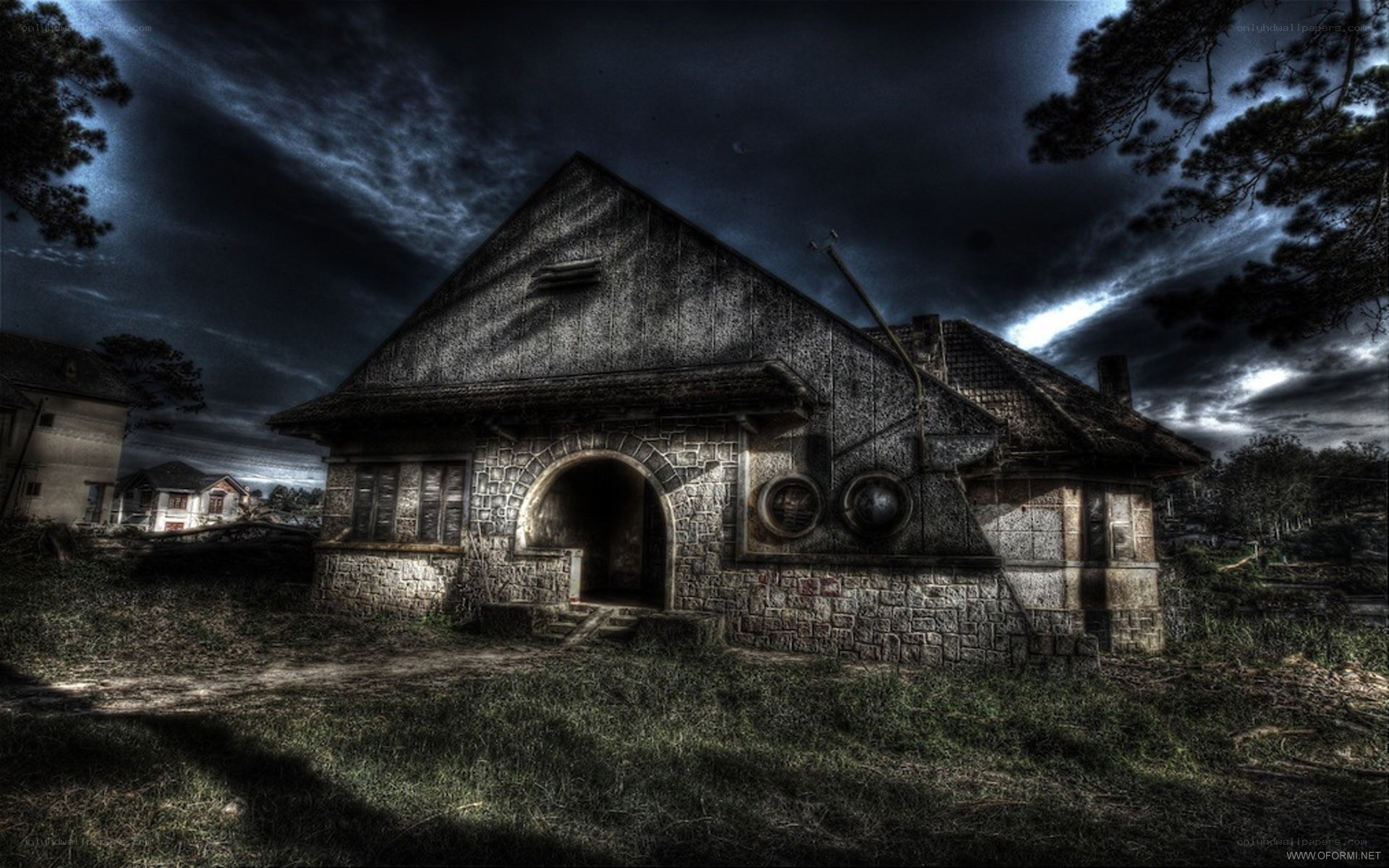 haunted house under stormy sky