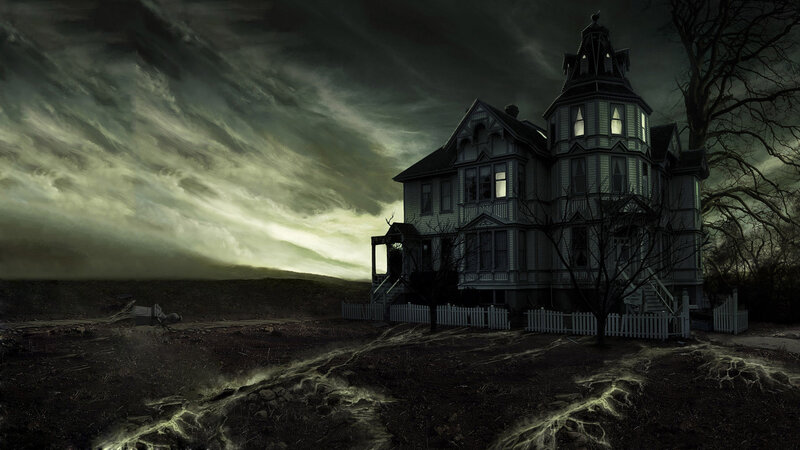 haunted house under stormy sky