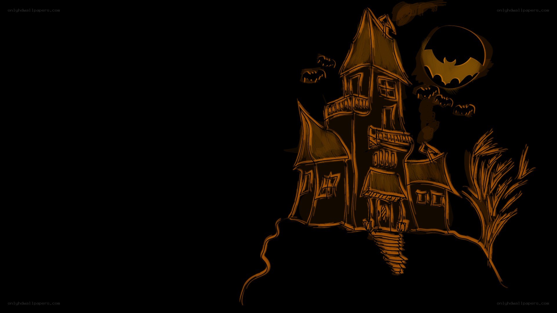 haunted house with bat symbol