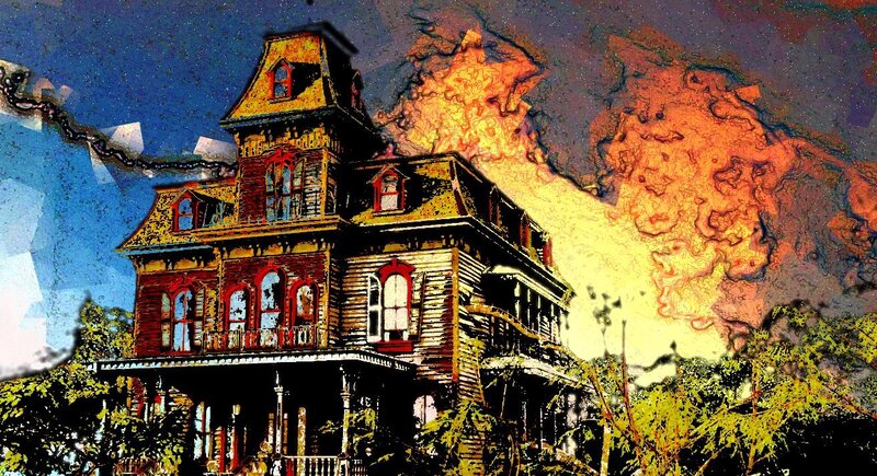 haunted house with fire
