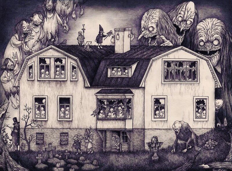 haunted house with monsters