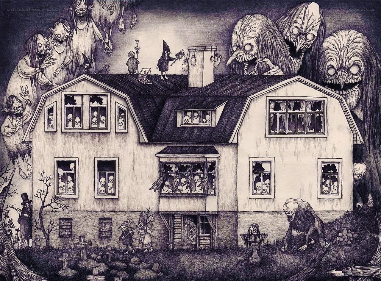 haunted house with monsters