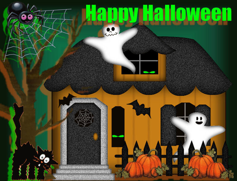 Haunted House with Pumpkins — Orange