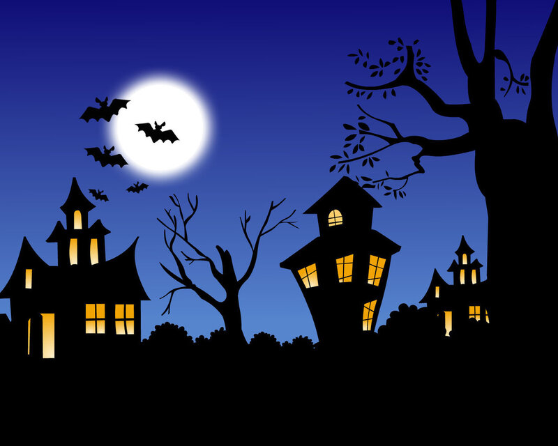 Haunted Houses at Night — Blue, Spooky