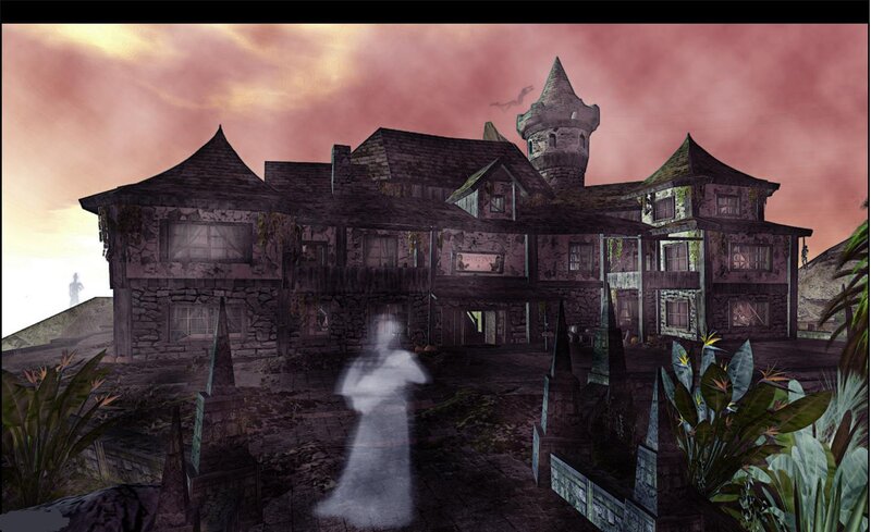 haunted mansion at dusk