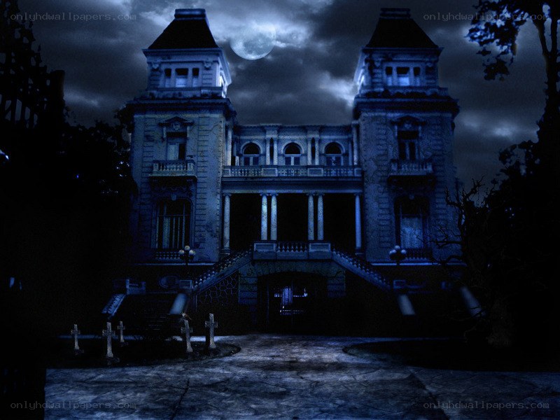 haunted mansion at night