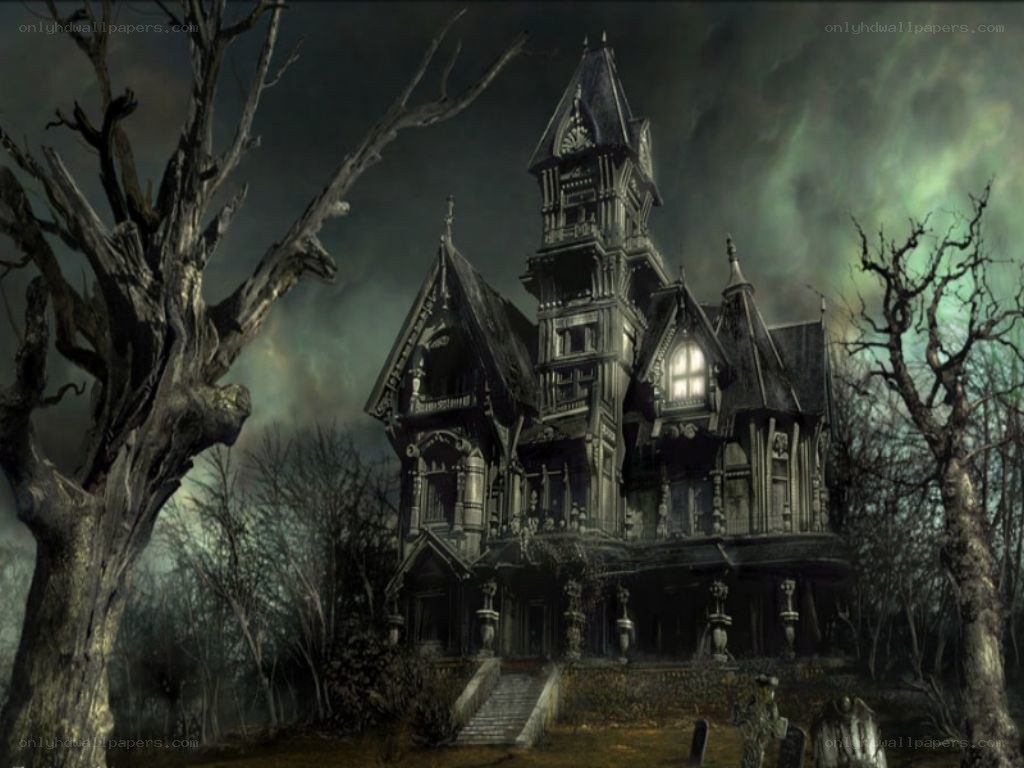 haunted mansion at night