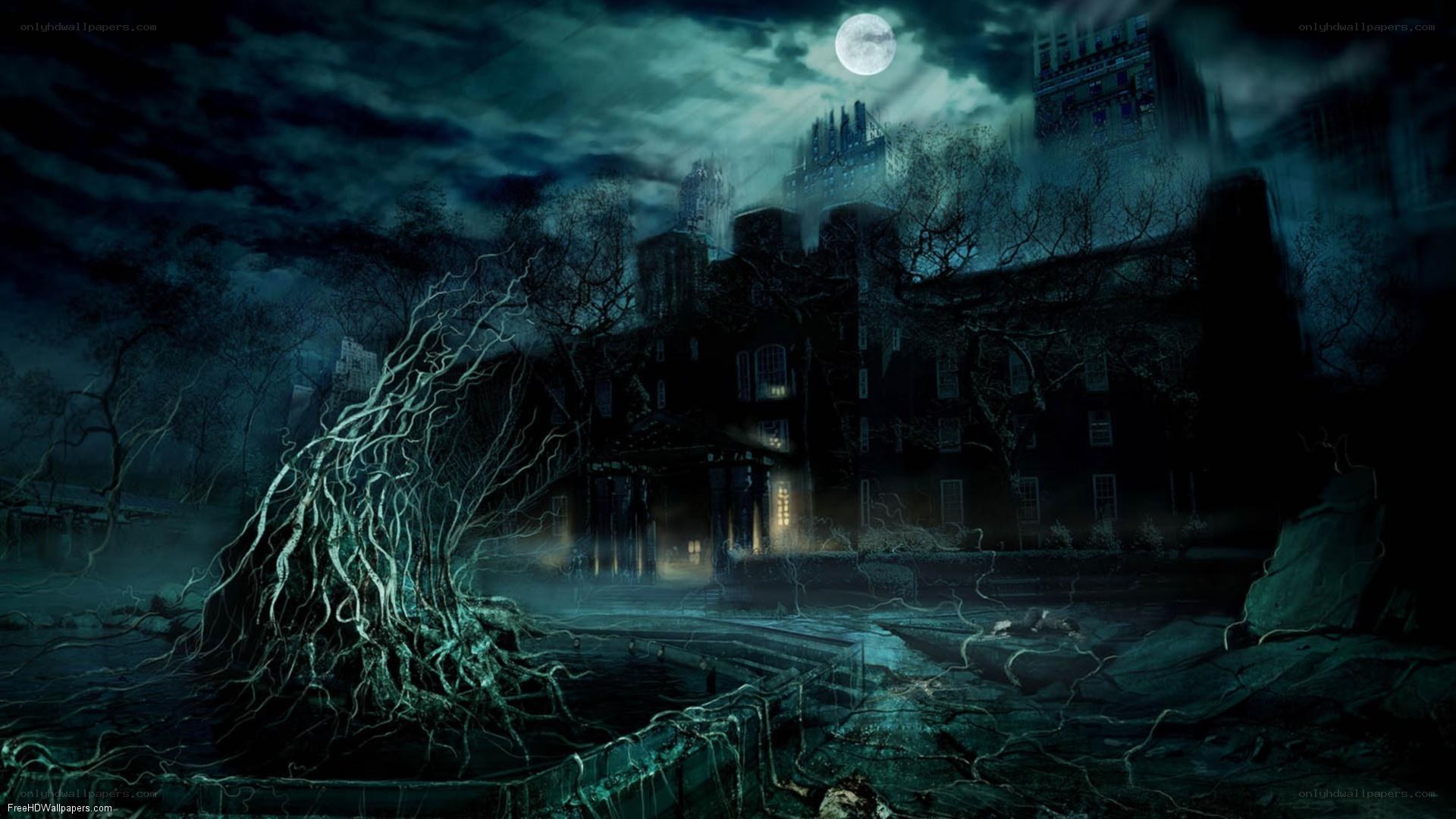 haunted mansion at night