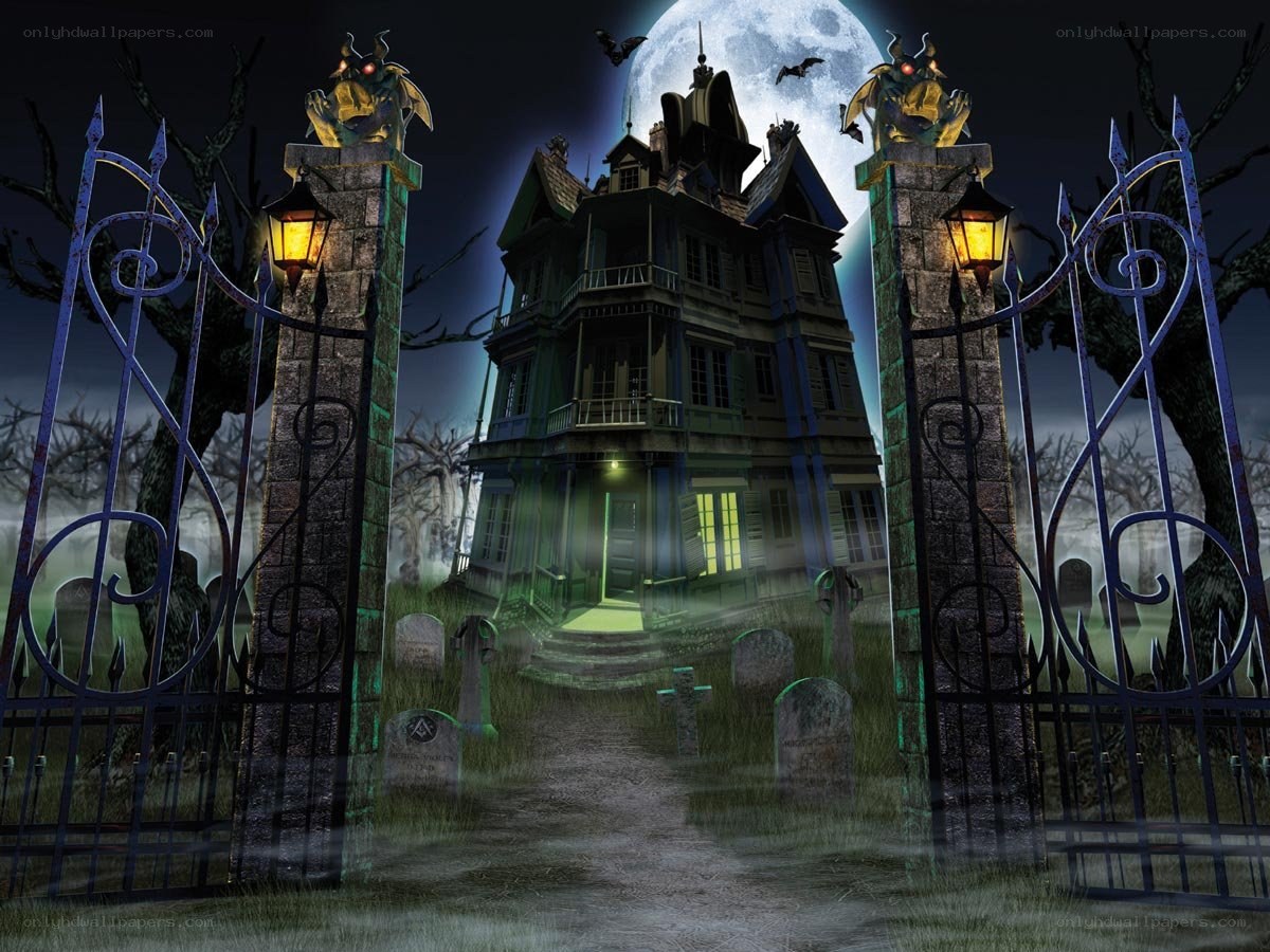 haunted mansion at night