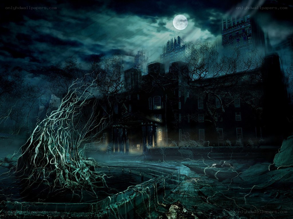 haunted mansion at night