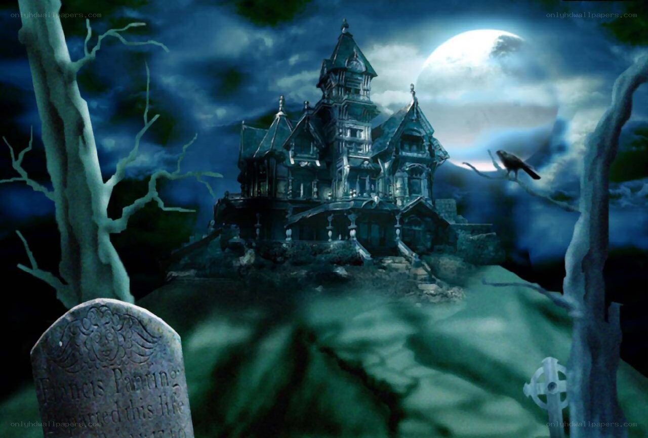 haunted mansion at night