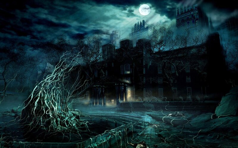 haunted mansion at night