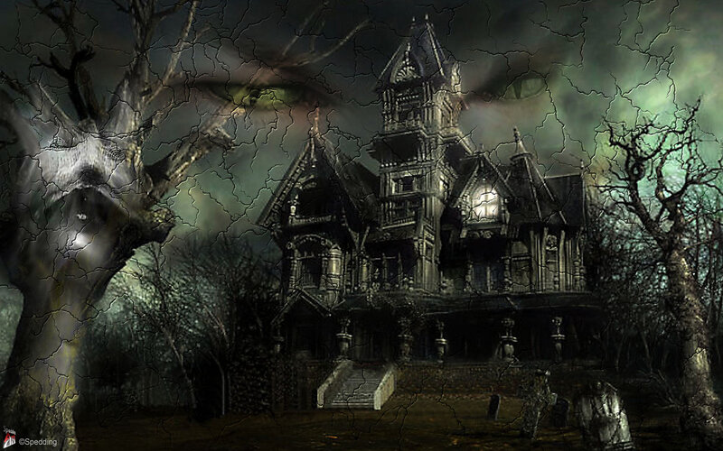 haunted mansion at night