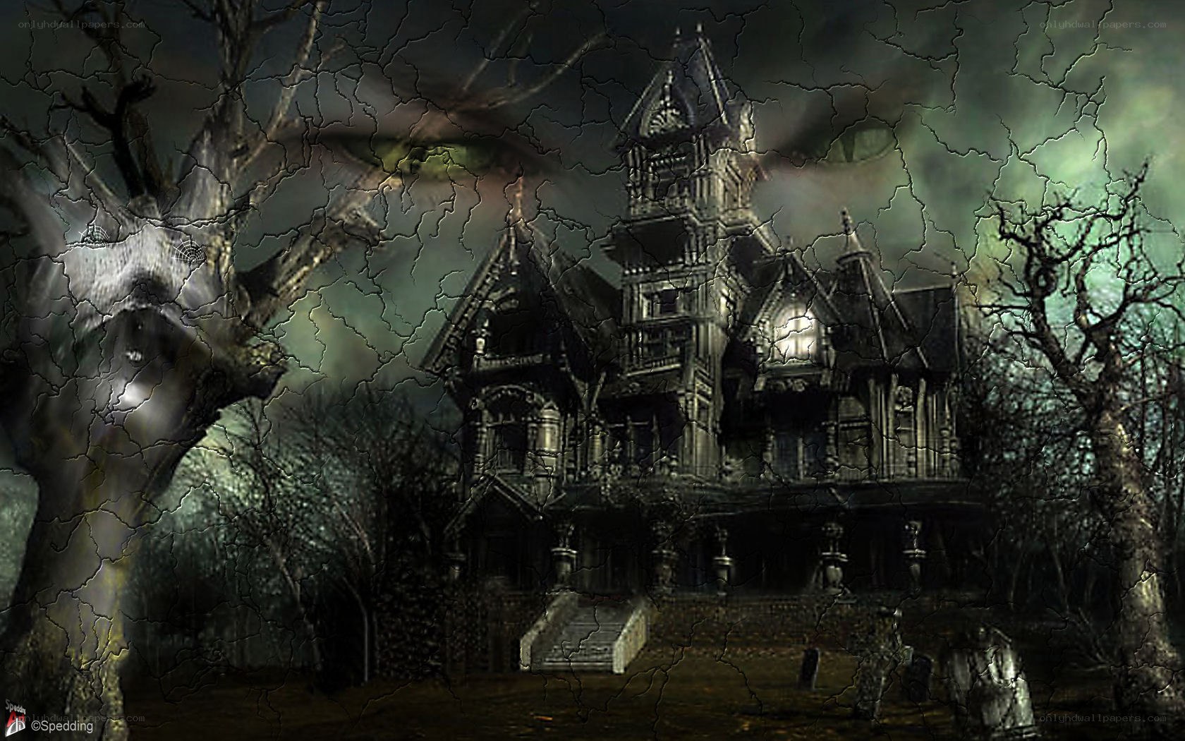 haunted mansion at night