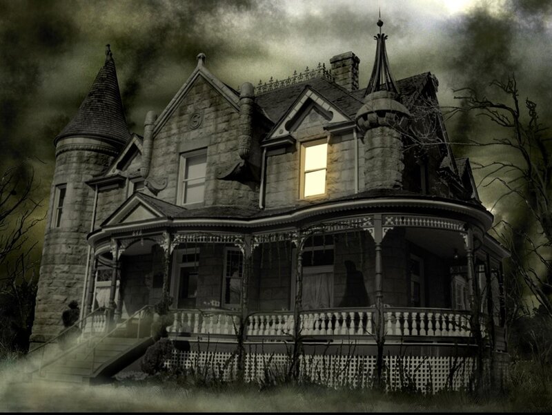 haunted mansion at night