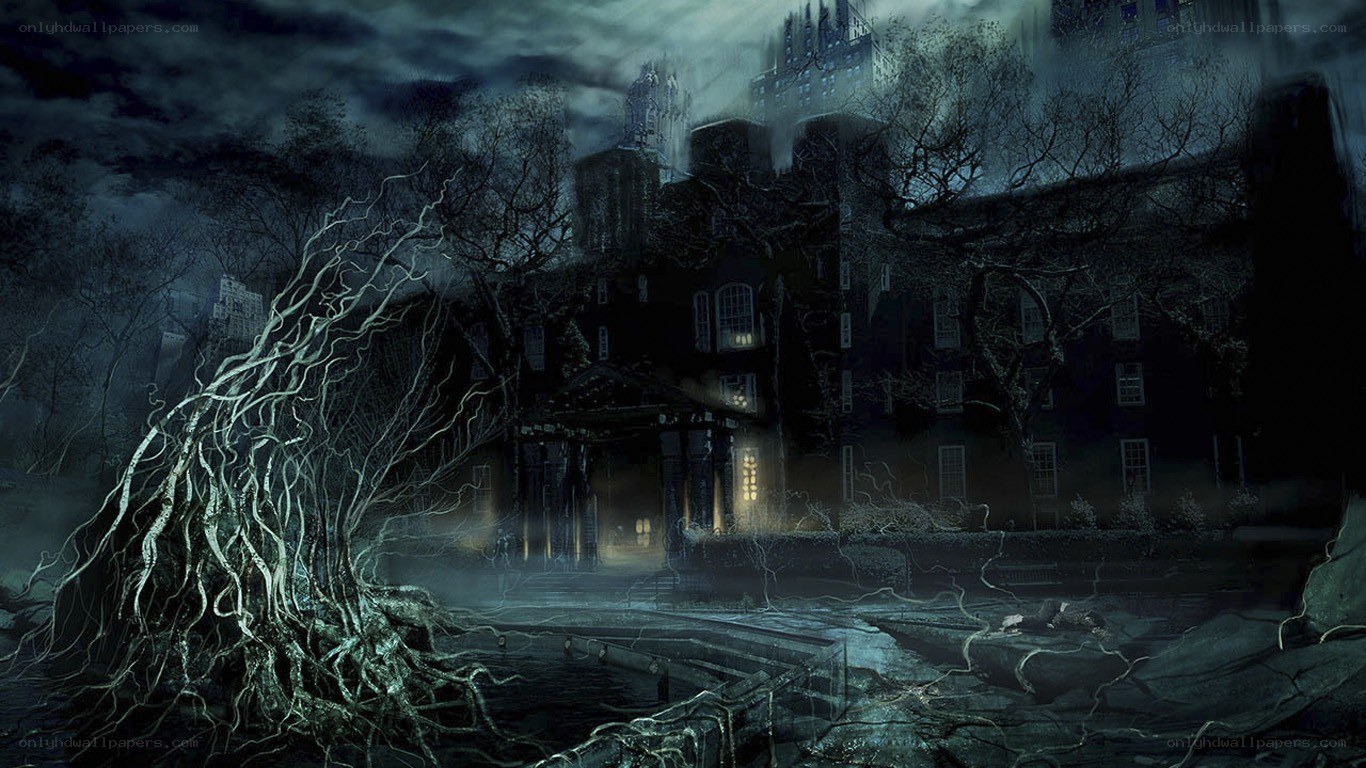 haunted mansion at night