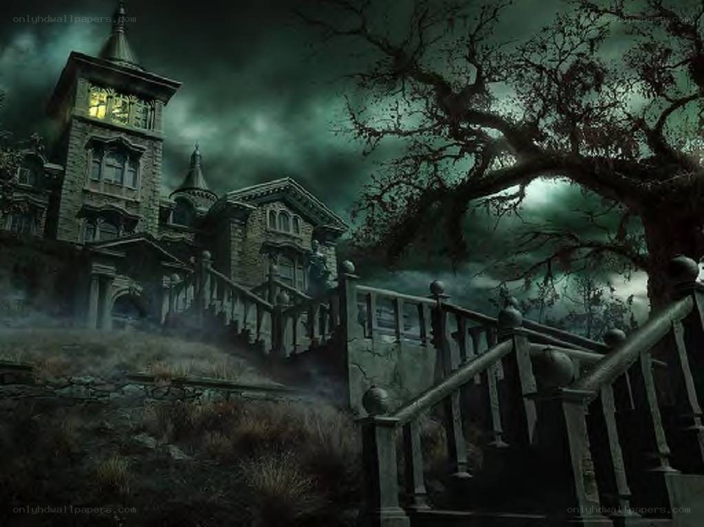 haunted mansion at night