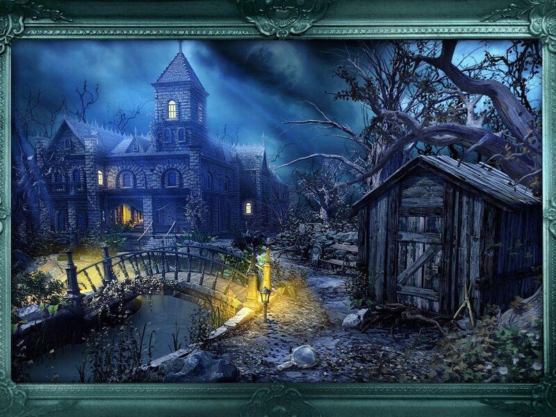 Haunted Mansion at Night — Blue, Dark, Digital Art, Bridge