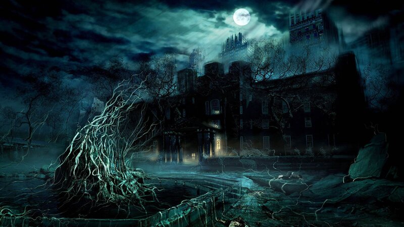 Haunted Mansion at Night — Blue, Dark, Eerie