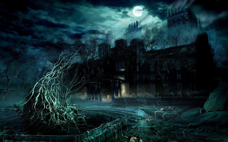 Haunted Mansion at Night — Blue