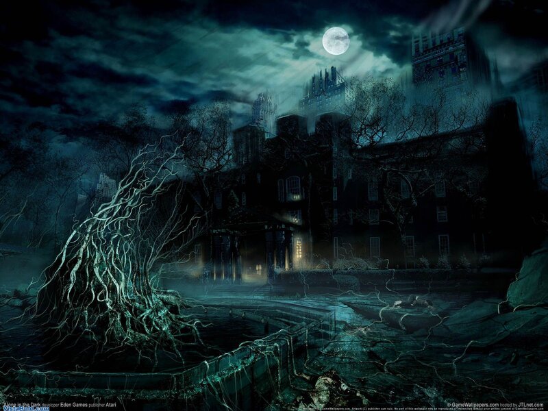 Haunted Mansion at Night — Dark Blue, Eerie, Mysterious, Digital Art