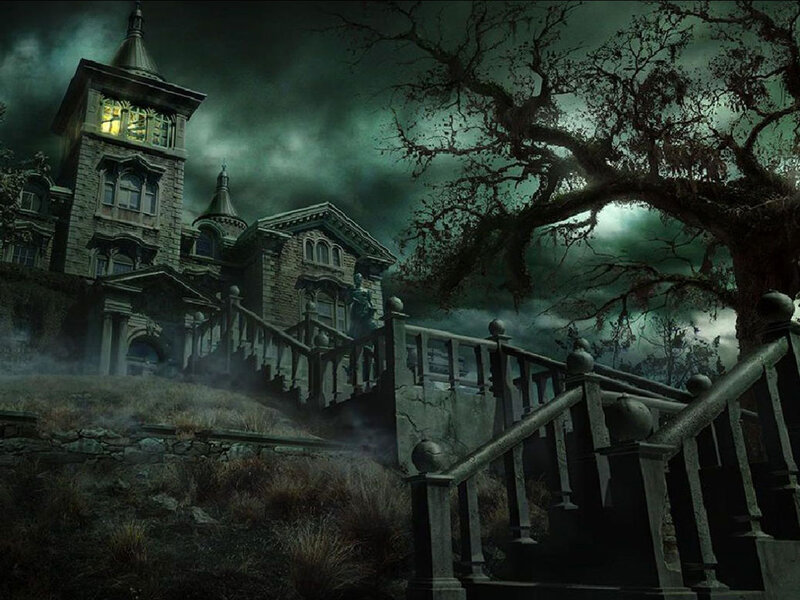 Haunted Mansion at Night — Green
