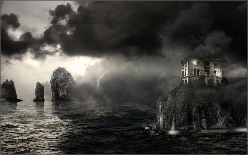 Haunted Mansion on Cliff — Black