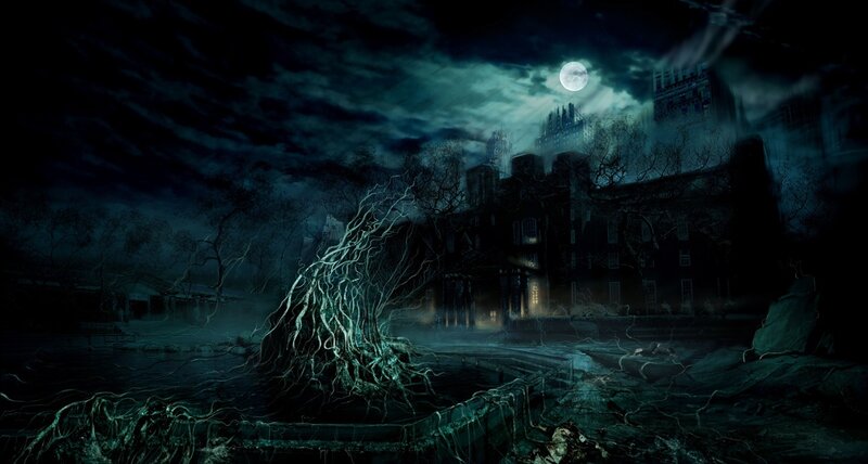 haunted mansion under moonlight