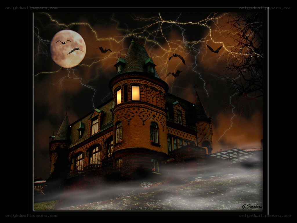 haunted mansion under stormy sky