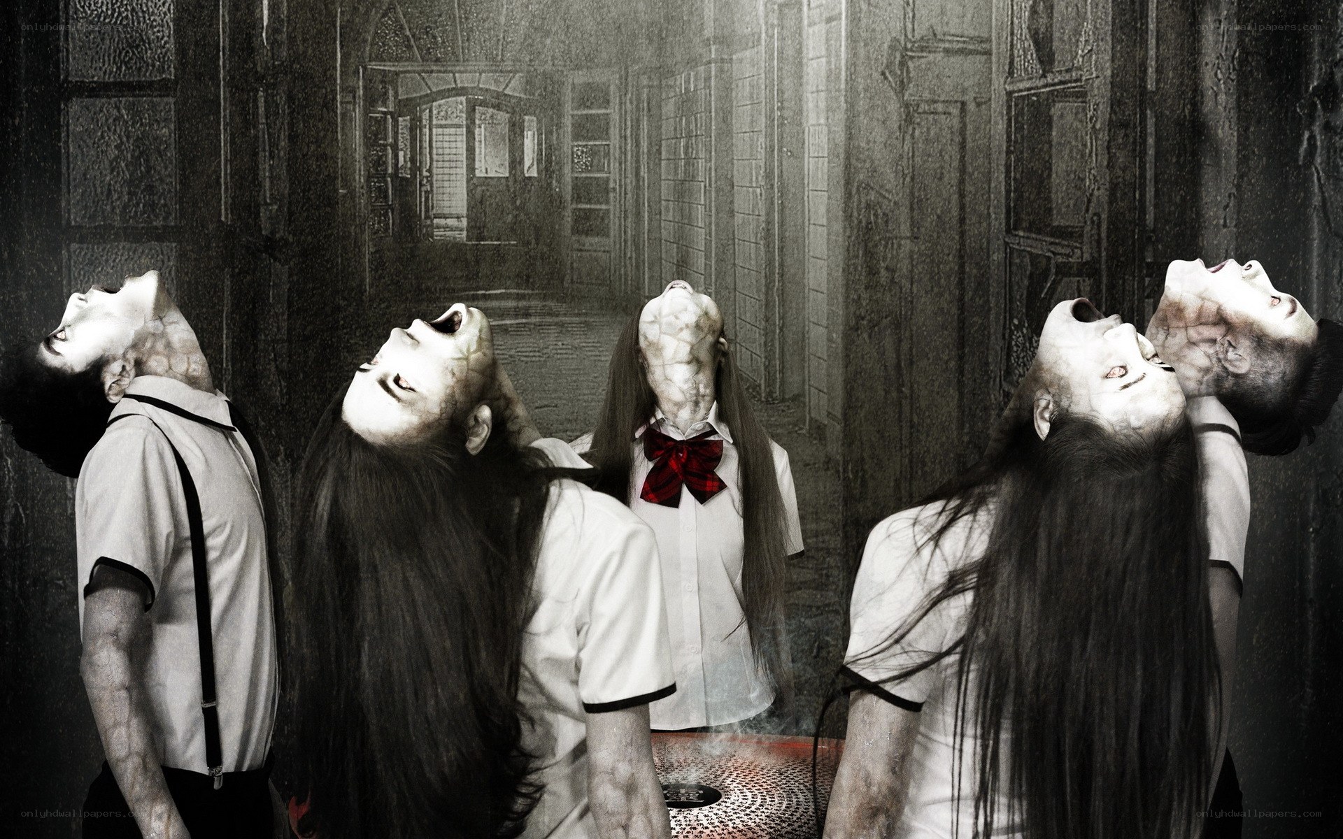 haunted school hallway scene