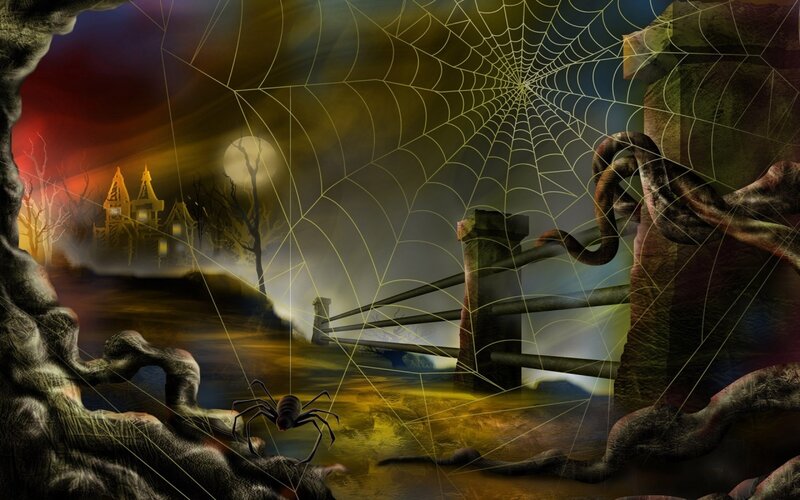 haunted spider web scene