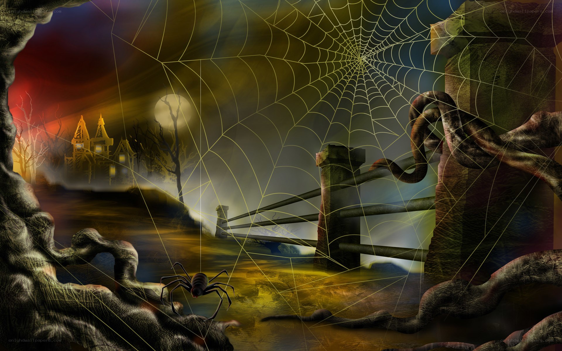 haunted spider web scene