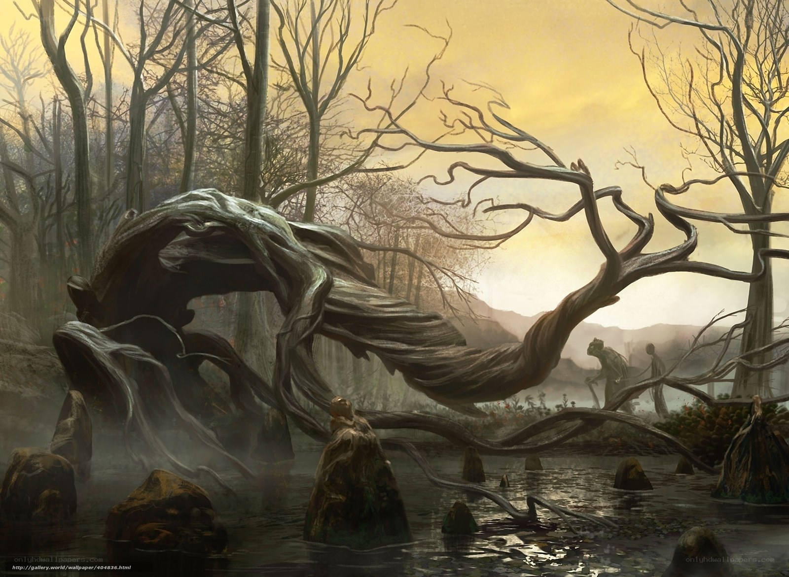 haunted swamp at dusk