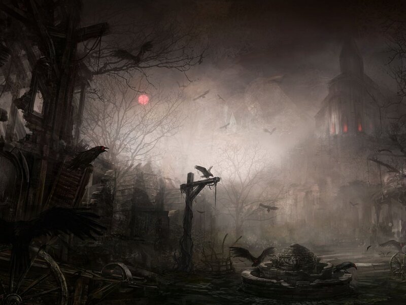 haunted town at dusk