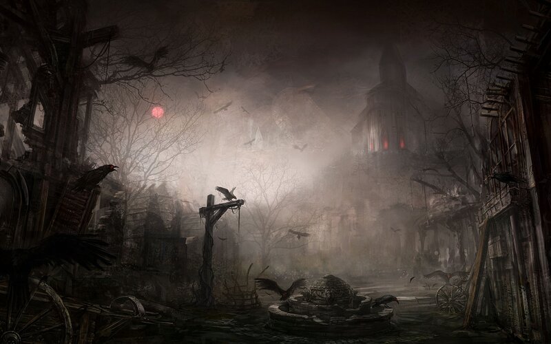 haunted town at dusk