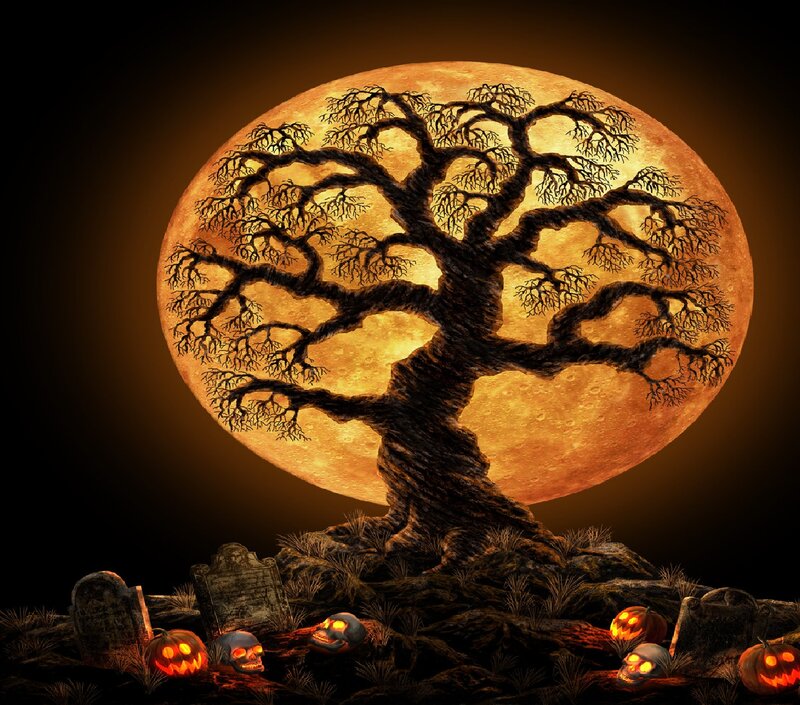 Haunted Tree in Graveyard — Orange