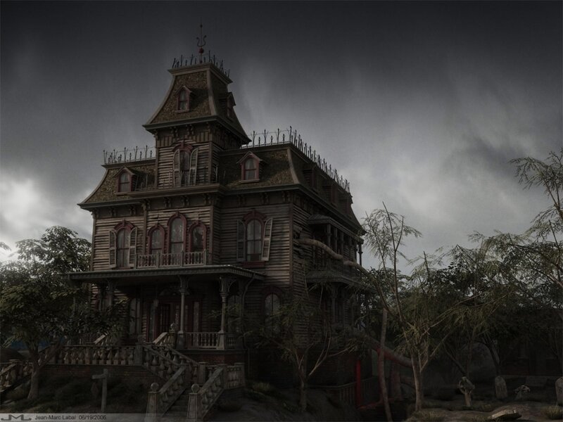 Haunted Victorian House — Gray, Dramatic, Night, Digital Art, Dark Sky