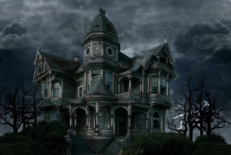 Haunted Victorian House — Gray, Dramatic, Night