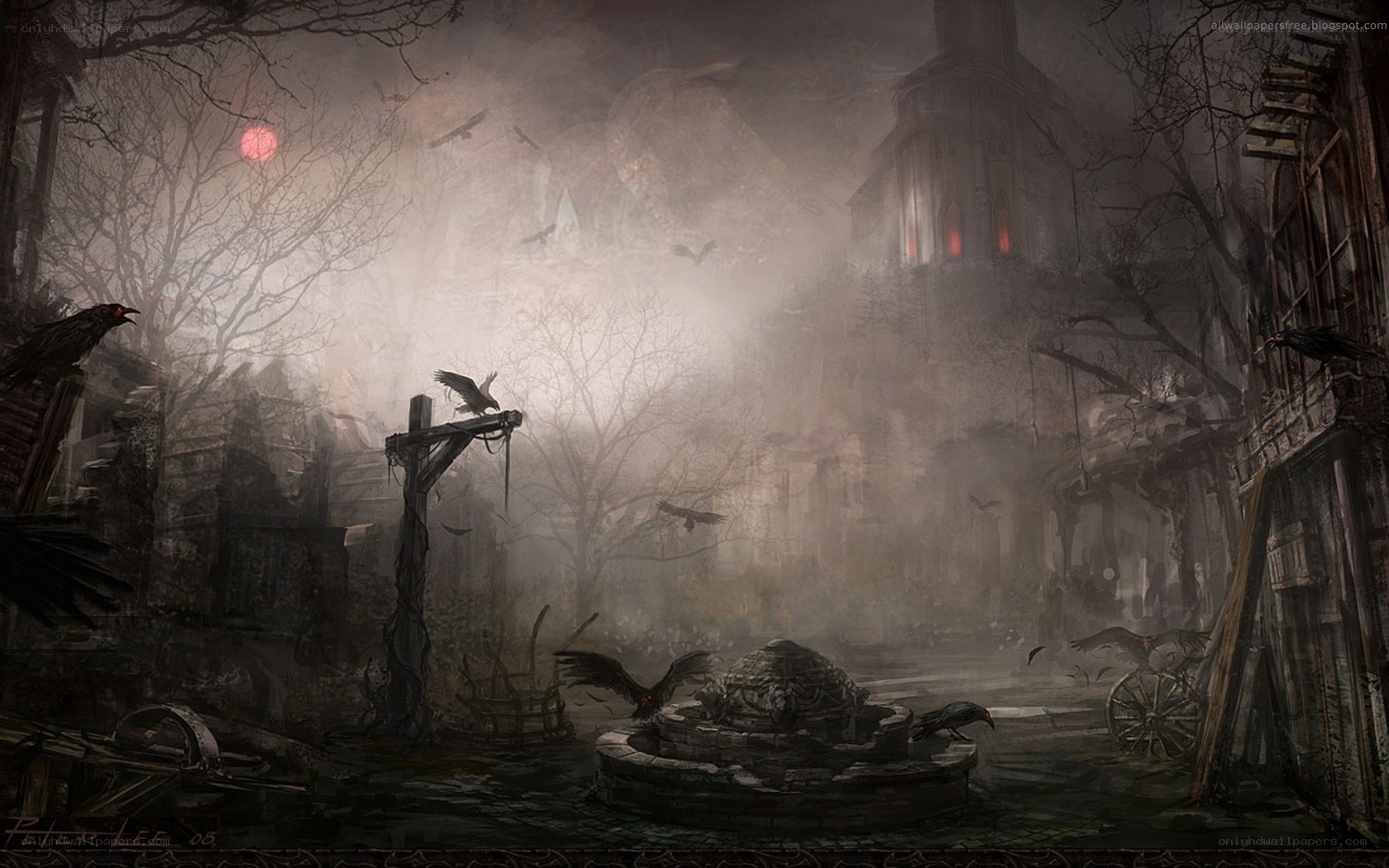 haunted village at dusk
