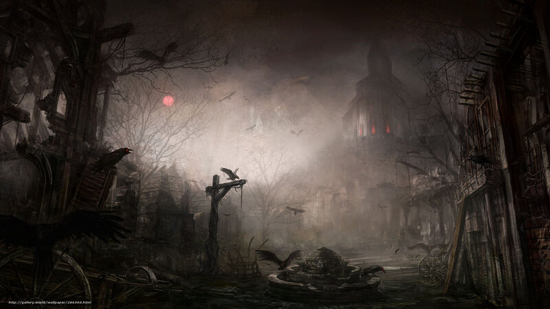 haunted village at dusk