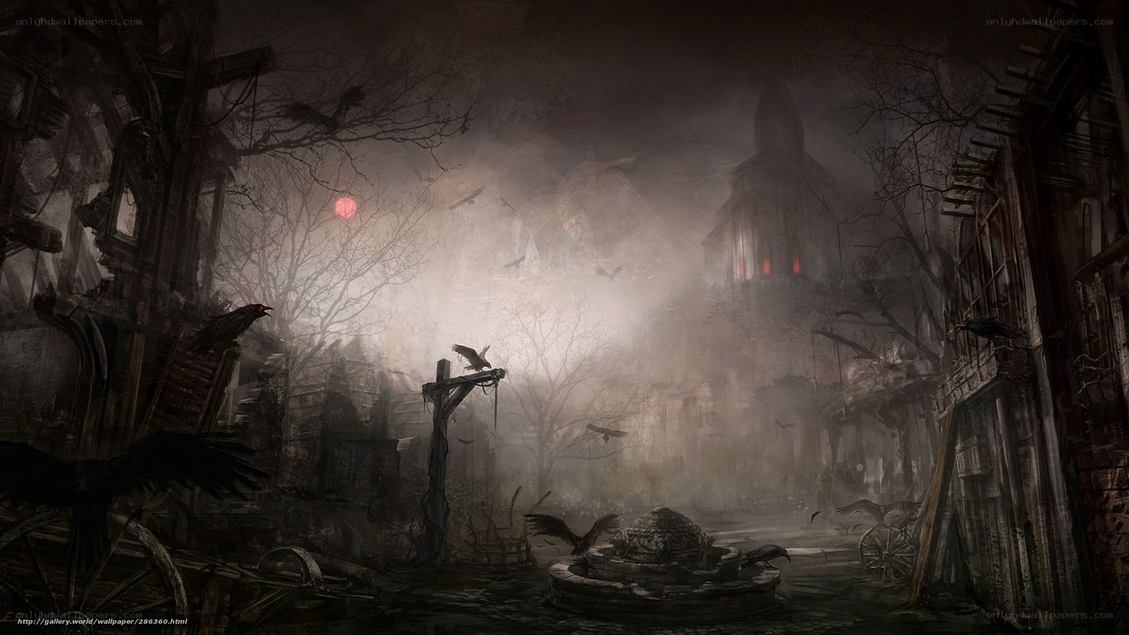 haunted village at dusk