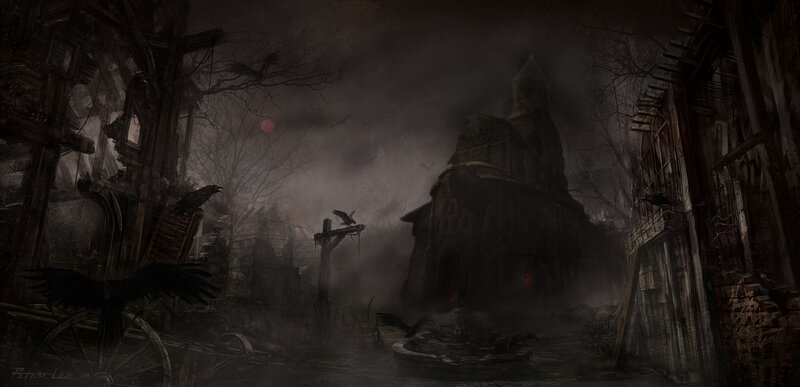 haunted village at night