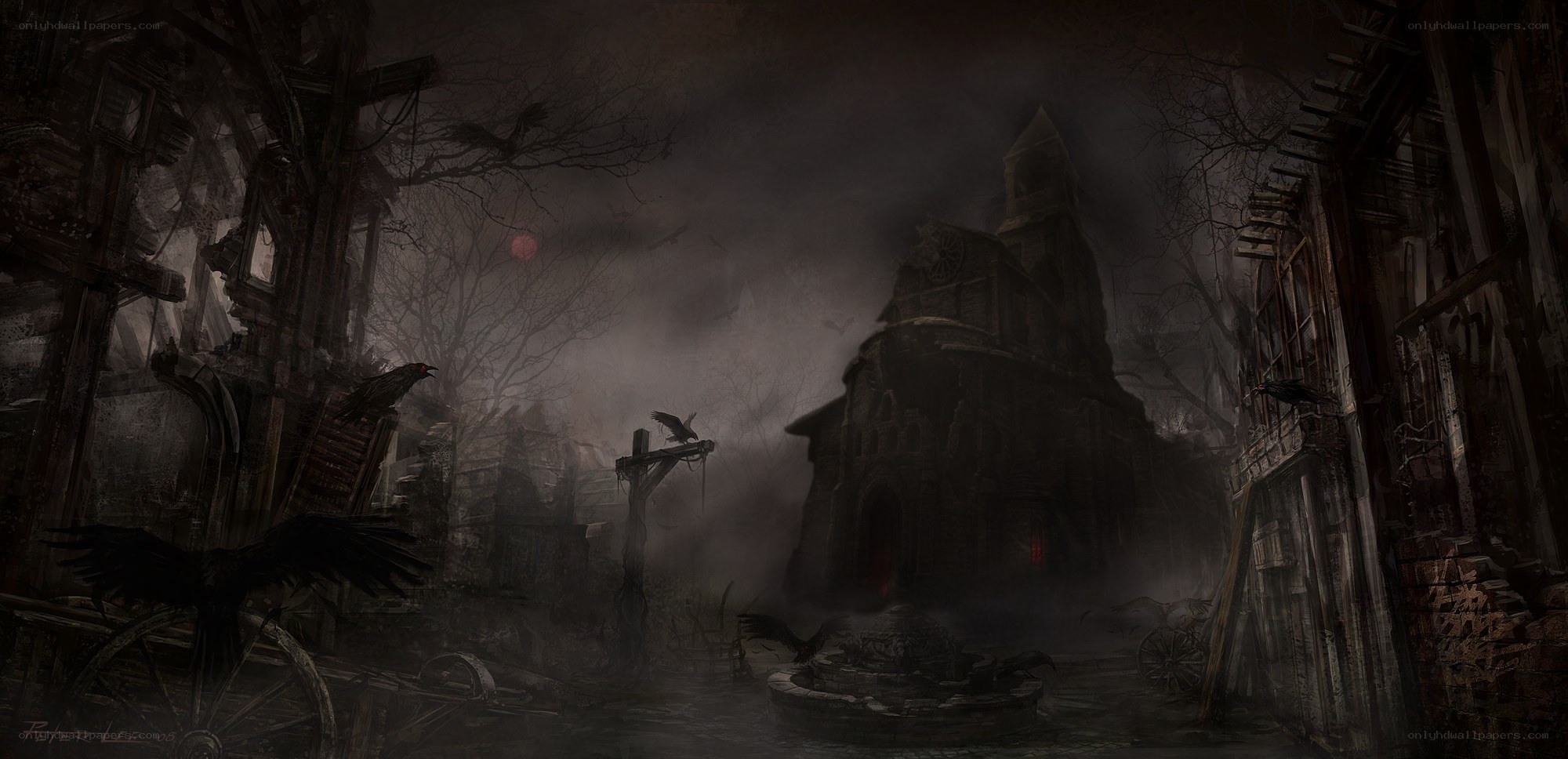haunted village at night