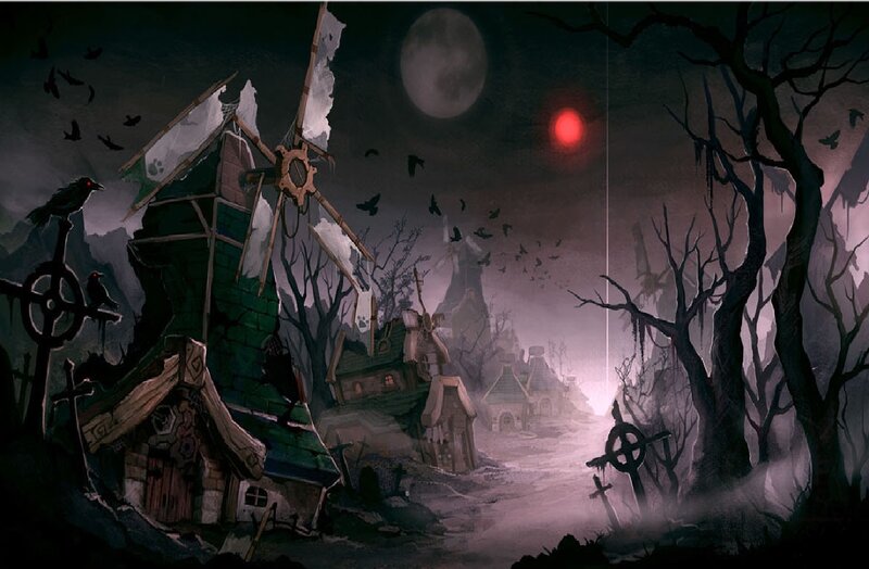 Haunted Village at Night — Black