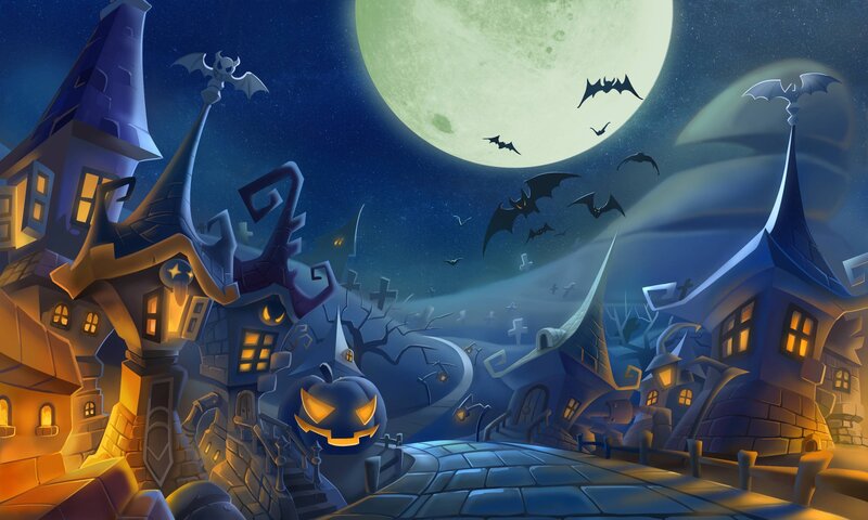 Haunted Village at Night — Blue, Spooky