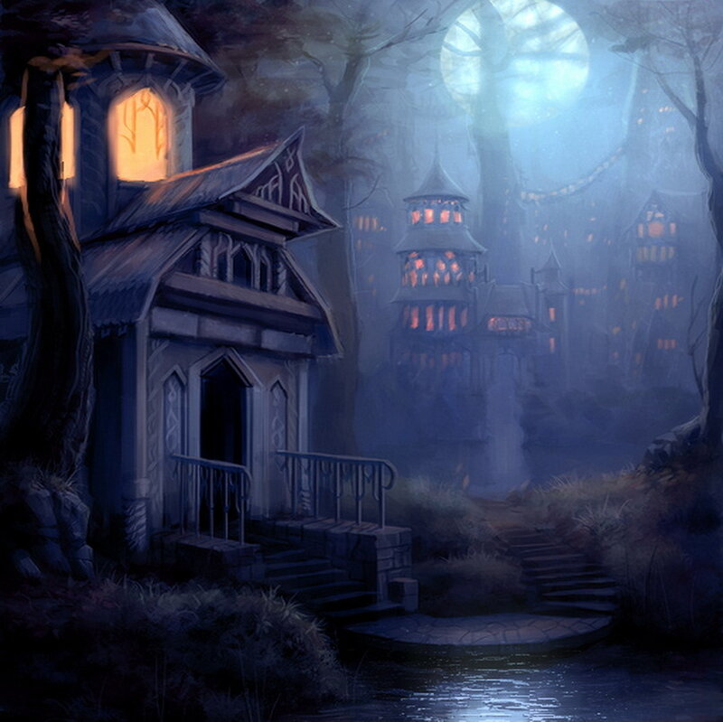Haunted Village at Night — Blue