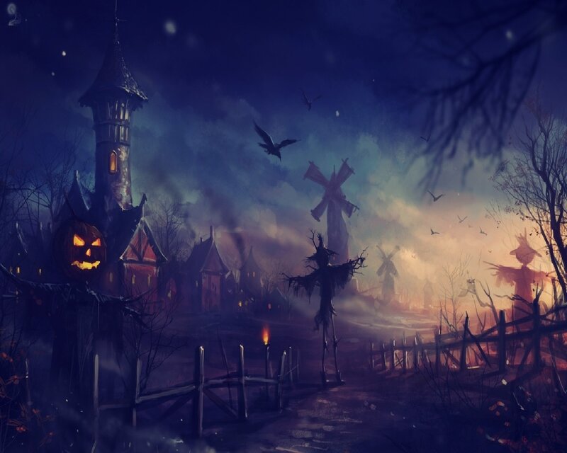 Haunted Village at Night — Purple