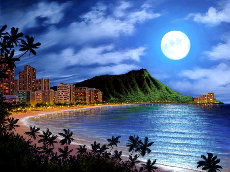 Hawaii Beach at Night — Blue