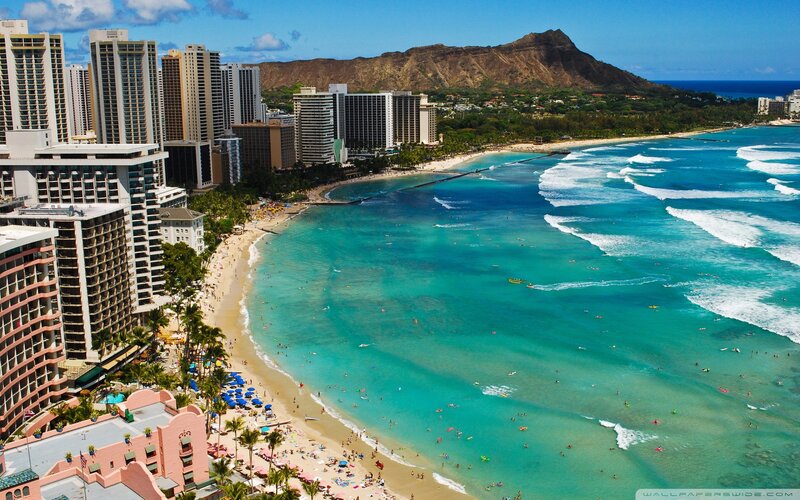 Hawaii Beach with Skyscrapers
