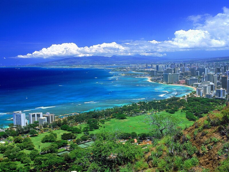 Hawaii Coastal Cityscape — Blue, Serene